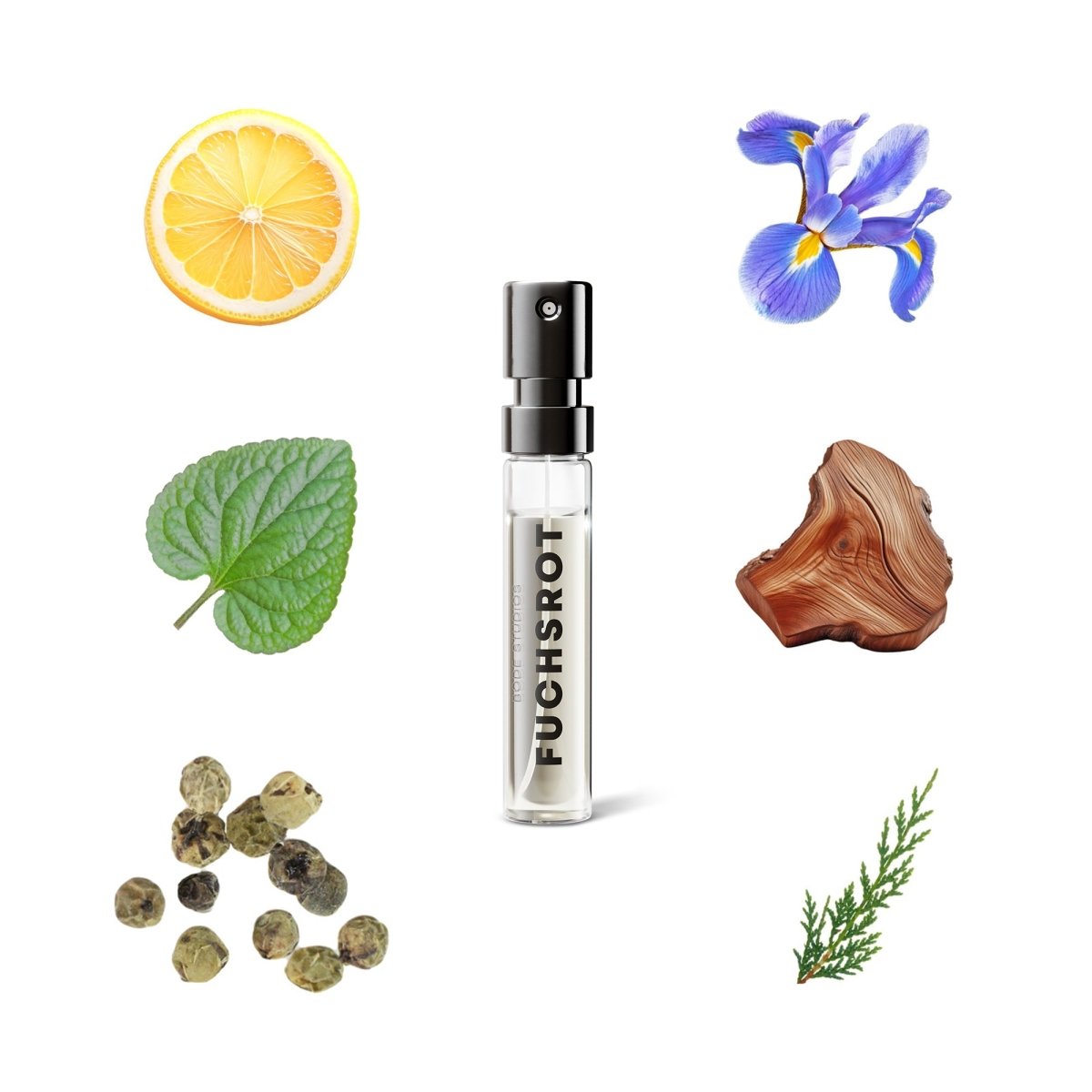 FUCHSROT Perfume Sample with Ingredients by BODÉ STUDIOS
