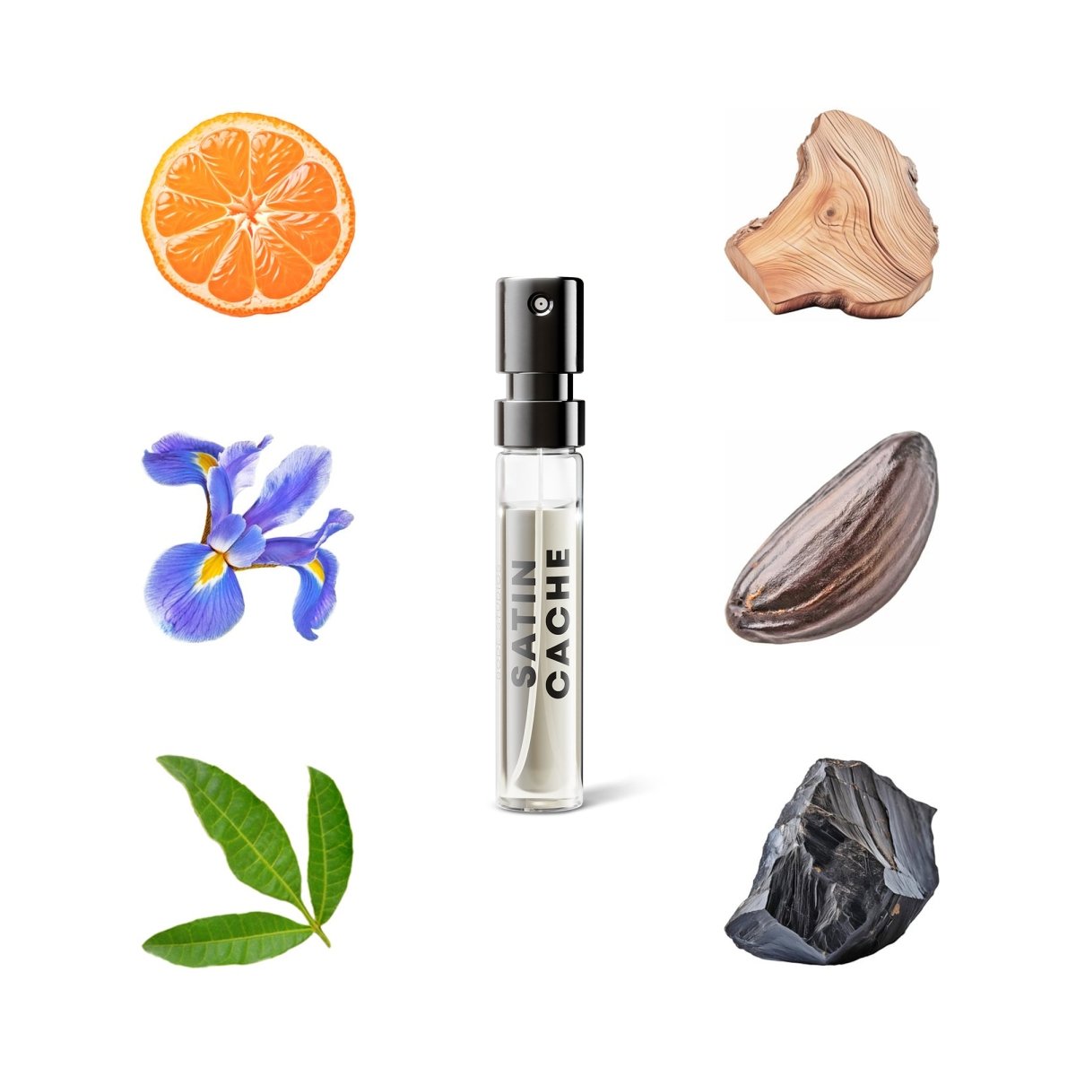 SATIN CACHE Perfume Sample with Ingredients by BODÉ STUDIOS